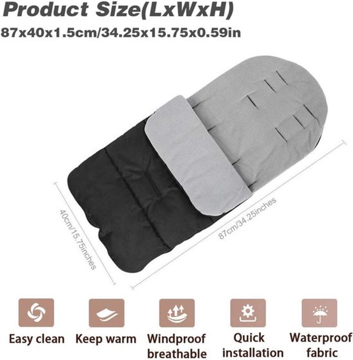 Universele wintervoetenzak van fleece voor kinderwagens - universele voetenzak voor kinderwagens - voetenzak voor kinderwagens - voetenzak voor wiegjes - geschikt voor baby's van 0 tot 3 jaar - waterdicht en koudebestendig - 80 x 38cm – foto 2