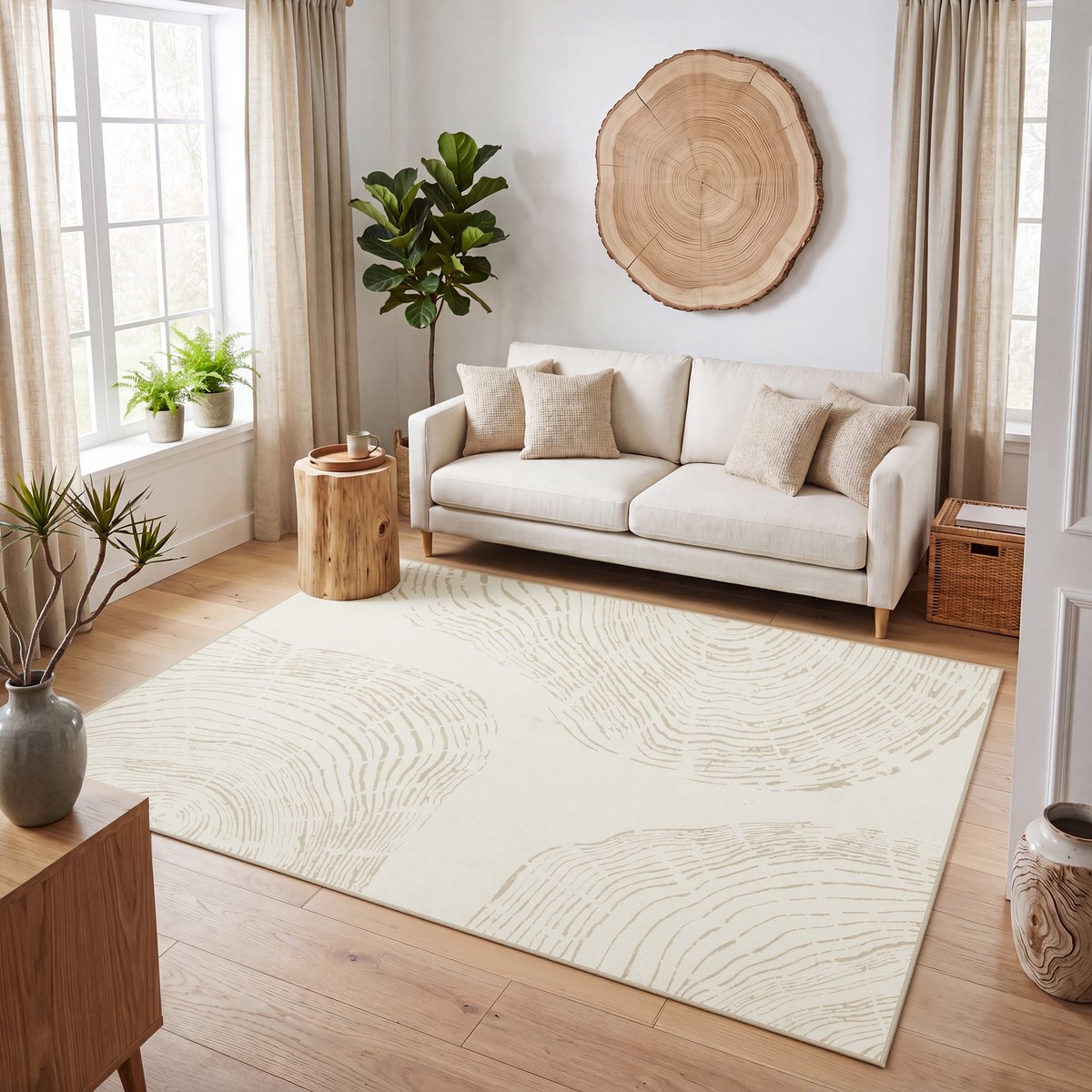Tribesigns Vloerkleed - Laagpolig Wasbaar Fluffy en Zacht - Woonkamer Tapijt - Antislip onderkant - Boheemse Stijl Design – Beige – 160 x 230 cm