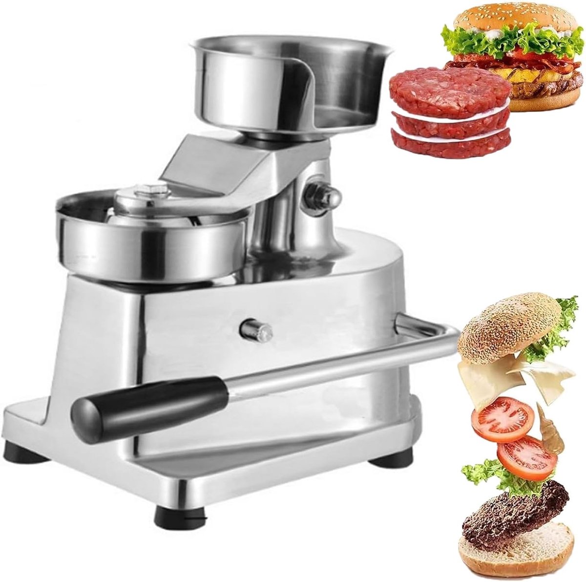 Roestvrijstalen Pat Maker - Vleesvormgereedschap - Perfect voor Grillen - Antislip Handvat - Meerdere Maten - Zilverkleurig