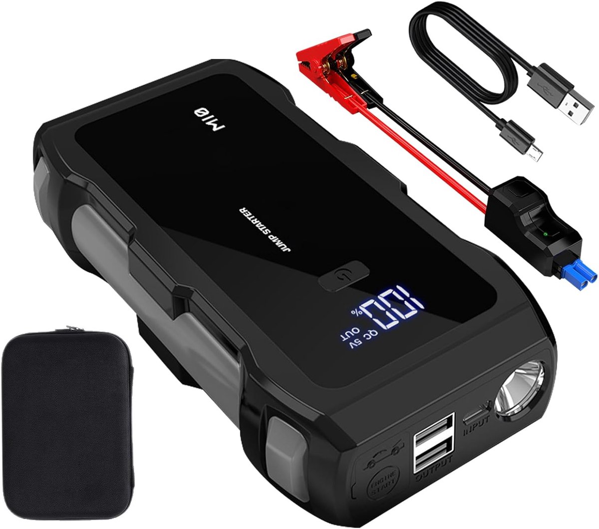 Draagbare Startkabel - Auto Accu Starter - Voertuig Starten - Met USB Snellader - 8000mAh - Zwart