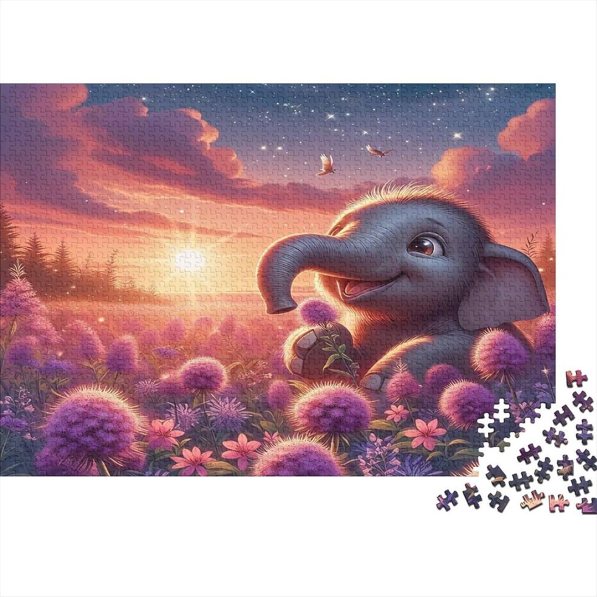 Puzzel 1000 stukjes - Legpuzzel volwassenen - Ontspanning thuis - Gerecycled materiaal - 52 x 38 cm - Zonsondergang bos