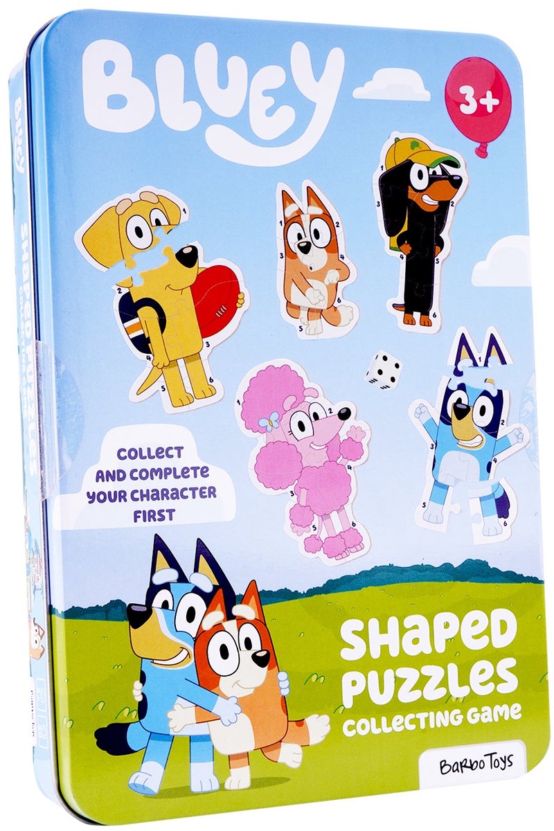 Barbo Toys - Bluey Puzzelspel in Blikken Doos 5 Puzzels - Ontworpen in Denemarken - Educatief Puzzelspel - Spelletje voor jongens en meisjes - Multicolor - Vanaf 3 jaar