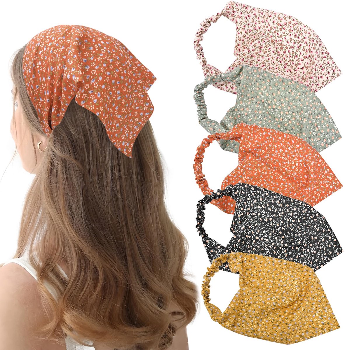 Boho Haarbanden Set - 5 Stuks - Elastische Chiffon Hoofdbanden - Bloemenprint - Comfortabel - Voor Dames & Meisjes - Haaraccessoires