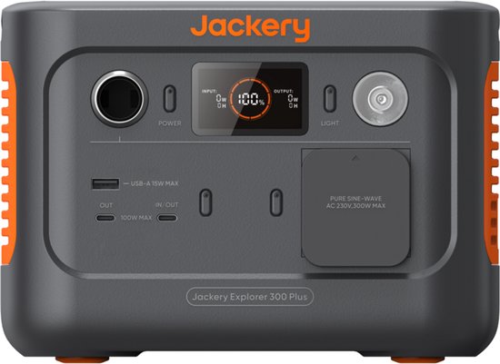 Jackery 300 plus - portable powerstation - draagbaar energiestation - 288Wh/300W LFP-accu (max. 600W) - UPS≤10ms, 2 AC & 2 PD USB-C - volledig opgeladen in 1,3 uur - zonnegenerator voor kamperen, campers en noodgevallen