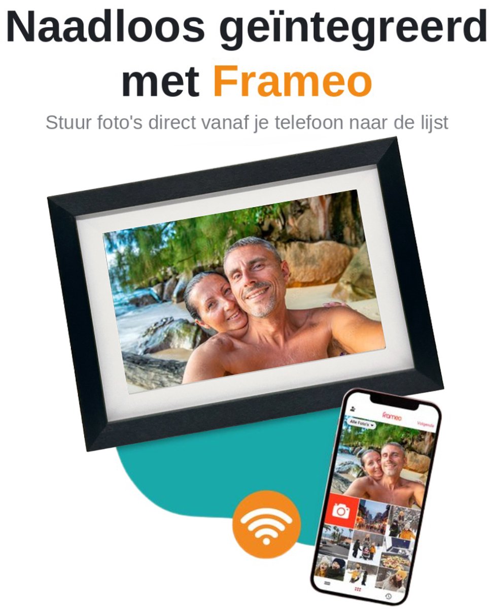 Pora&Co - Digitale fotolijst met WiFi en Frameo App – 10.1 inch - Pora – HD -IPS Display – Zwart/Hout - Micro SD – Touchscreen thumbnail 2