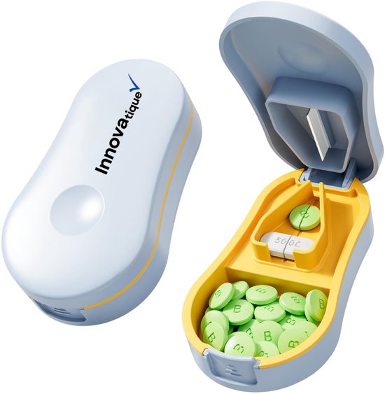 Pillensnijder met Pillendoosje – Veilig Afgeschermd Mes – Geschikt voor Elke Pillenvorm – Volledig Afwasbaar – BPA-vrij – Lichtblauw
