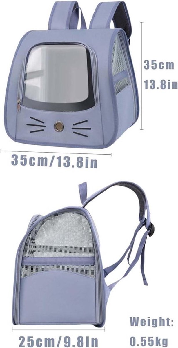 Draagbare Opvouwbare Kattentas met Mesh Venster Blauw - Allecto Plus