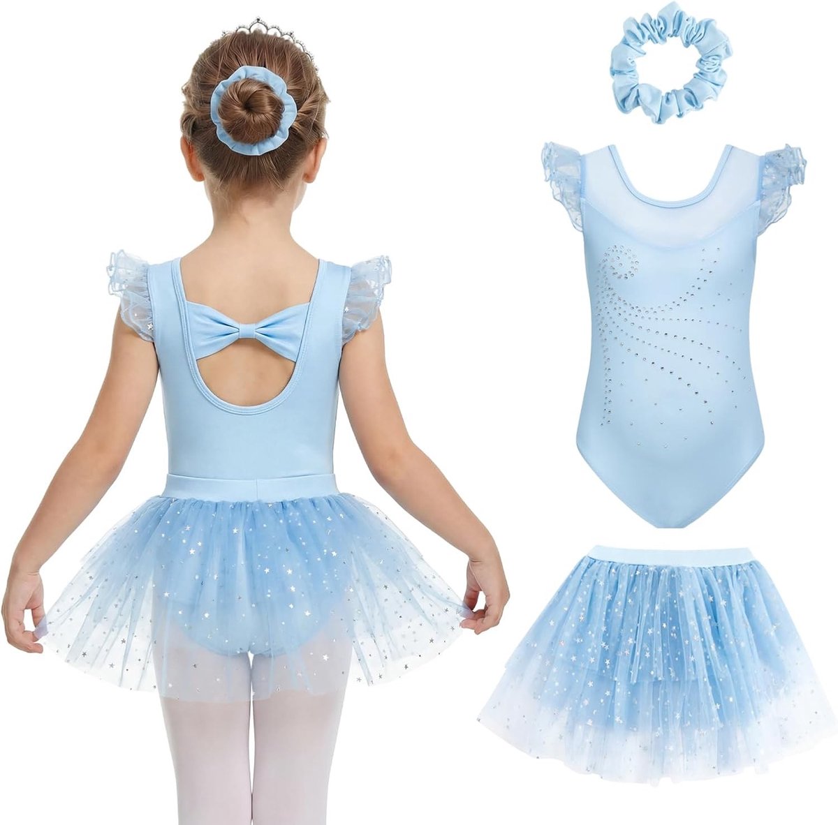 Balletoutfit voor Meisjes met Rimpels, Rok en Glanzende Stof - Danskostuum voor 3-10 Jaar