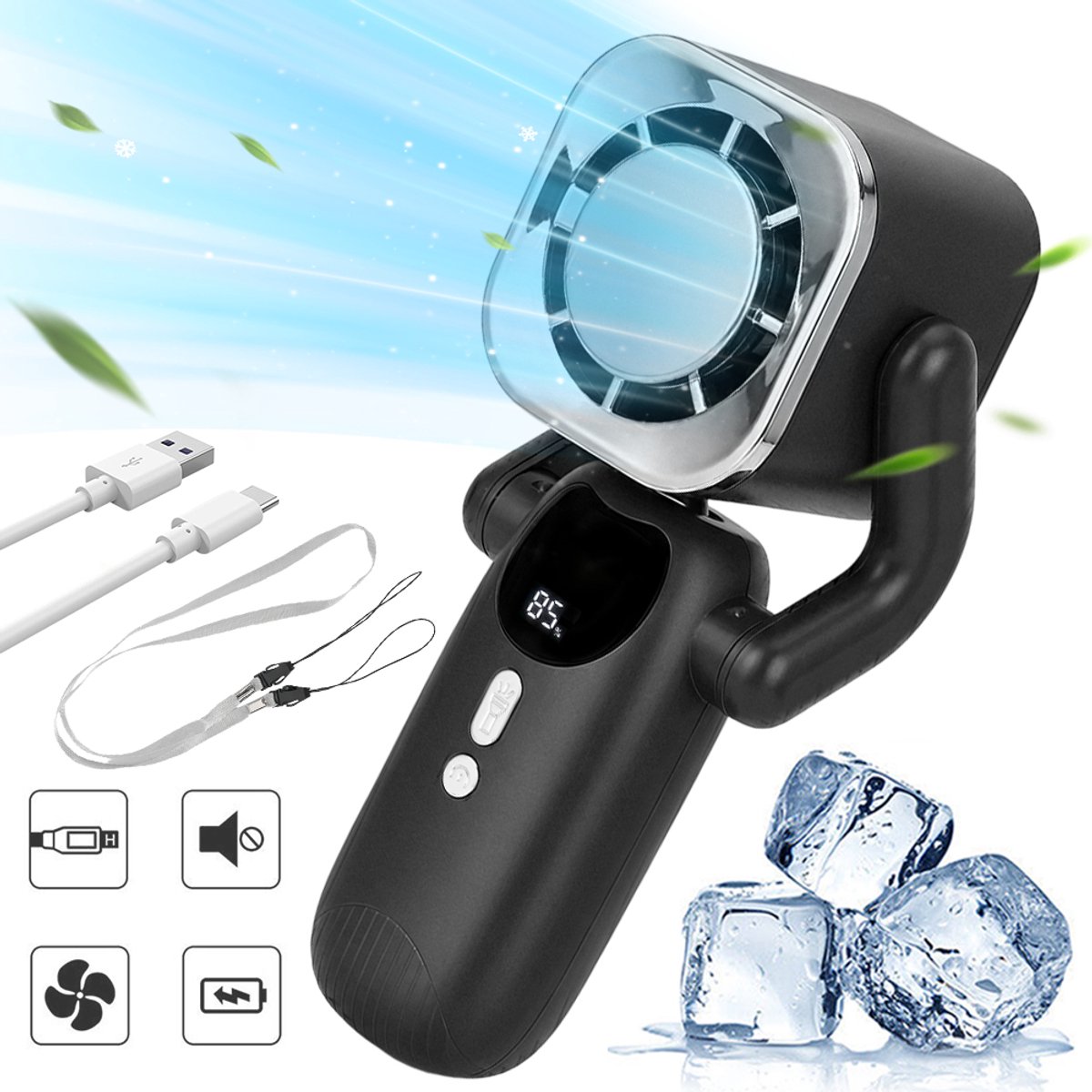 Draagbare Opvouwbare Ventilator Met LED-Scherm - USB-C Oplaadbaar - 4000 mAh Tot 10 Uur Gebruiksduur - Stille Turbokoeling Voor Thuis Op Kantoor En Op Reis