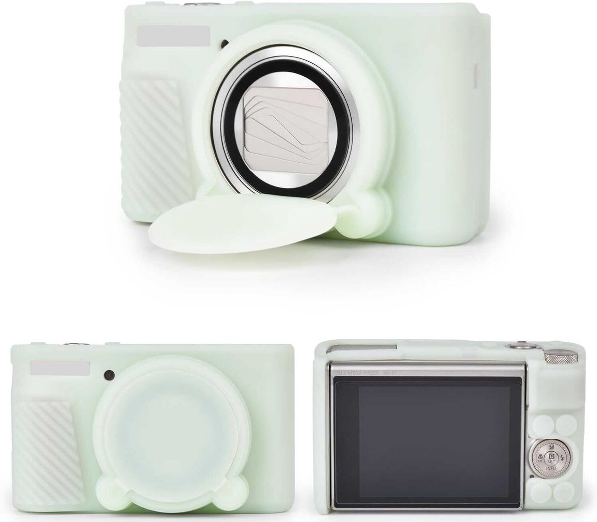 LISM-Beschermhoes Geschikt voor Canon SX740 camera, gemaakt van zacht siliconen, geschikt voor Canon PowerShot SX740/SX730 camera's - krasbestendige beschermhoes met afneembare lensdop - gebroken Lichtgroen.