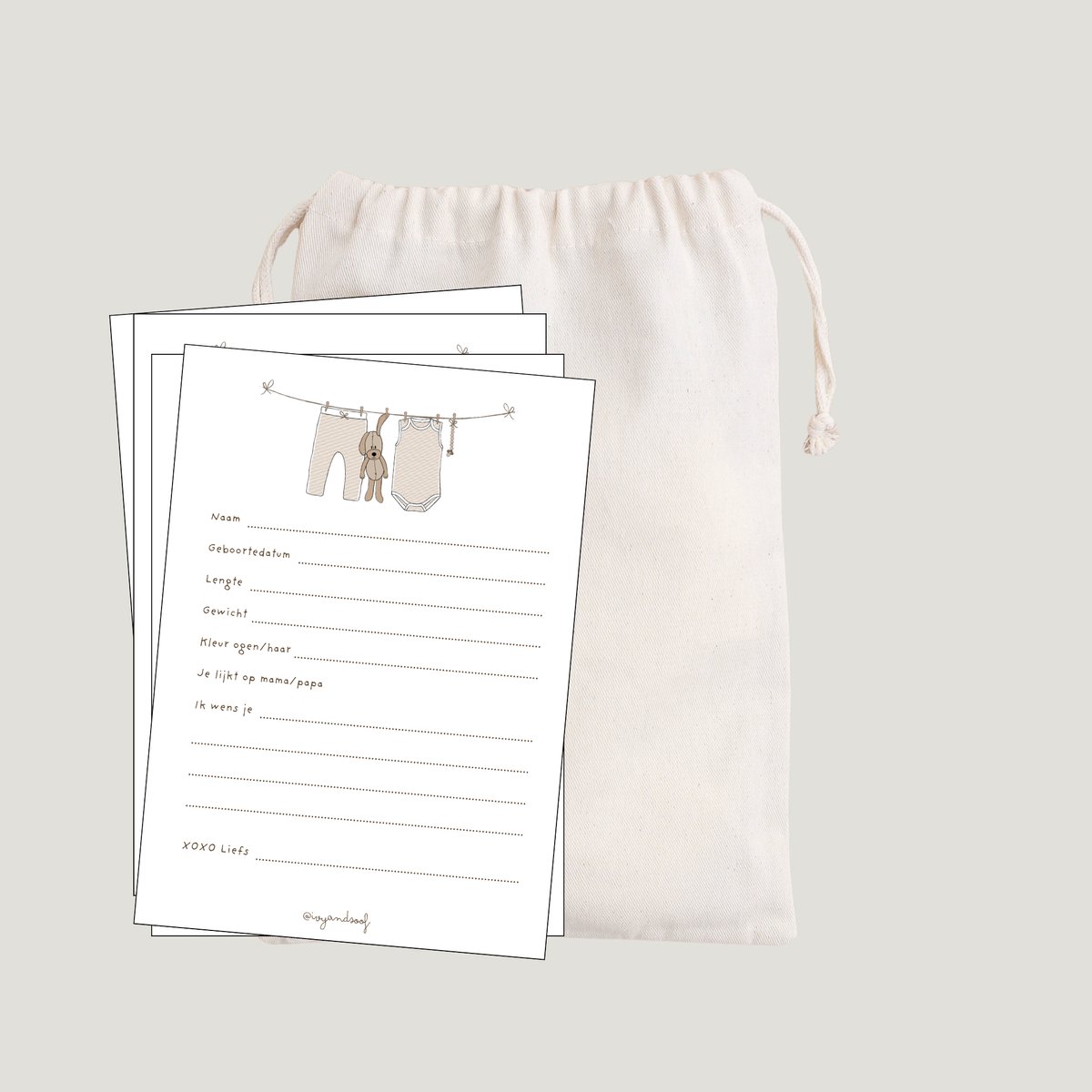 Babyshower Invulkaarten 15 stuks A6 | Baby Shower Voorspellingskaart Set | Ivy and Soof