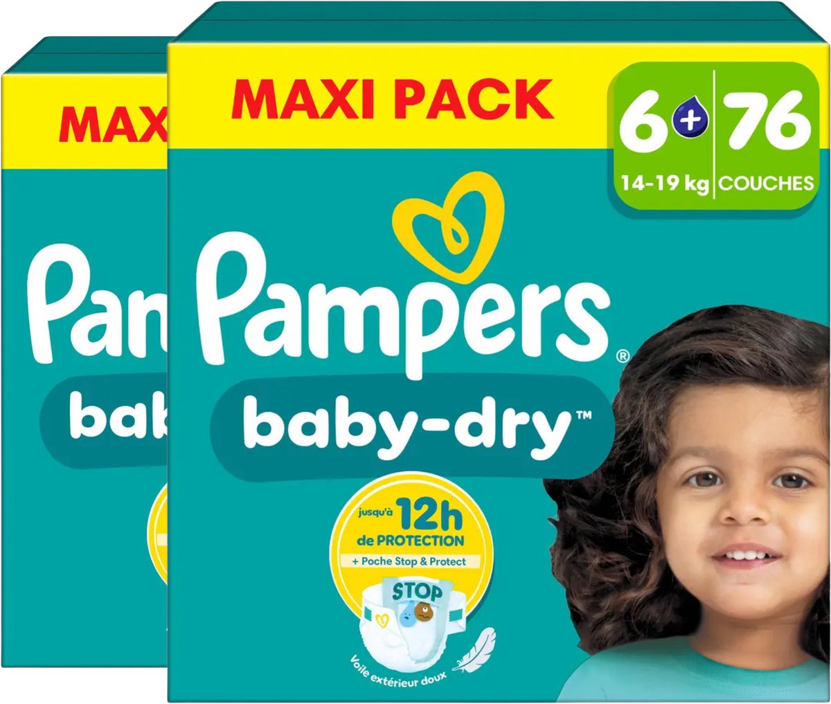 Pampers Baby-Dry luiers - Maat 6+ (14-19 kg) - 152 stuks (2 x 76) - Stop & Protect