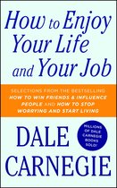 Boek "How to Enjoy Your Life and Your Job" van Dale Carnegie, met oranje band en blauwe tekst.