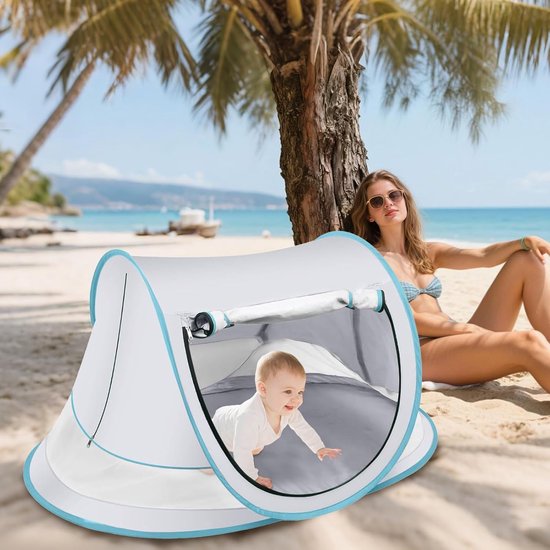 Baby Strandtent - 110x70x50cm - Pop-up Babytent - met UPF50+ Uv-Bescherming - Draagbare Baby Strandtent - Winddicht Reistentje voor Peuters - Compact Opvouwbare Schaduwtent - voor Tuin en Camping - Grijs — afbeelding 3