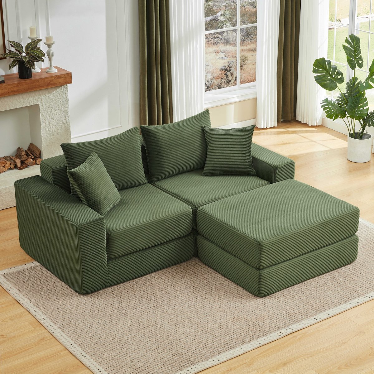 PHOEBE CAT Modulaire bank - Zonder frame - Antislipvoetjes - Corduroy - Groen