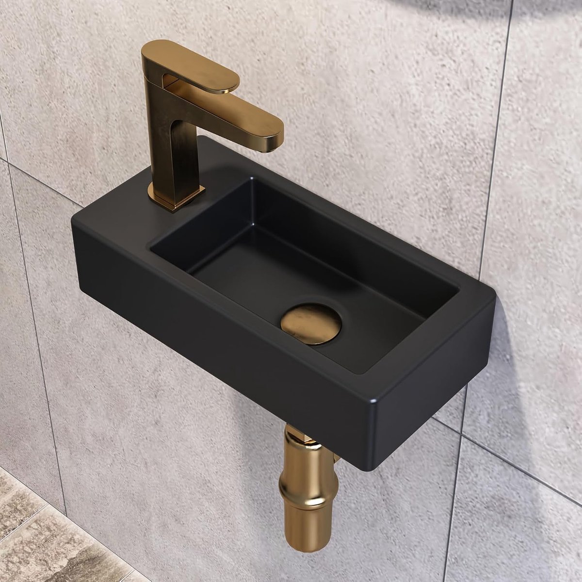 Kleine wastafel - Gasten toilet - Ruimte besparen - Wandmontage ontwerp - 36.5 x 18 cm - Mat zwart
