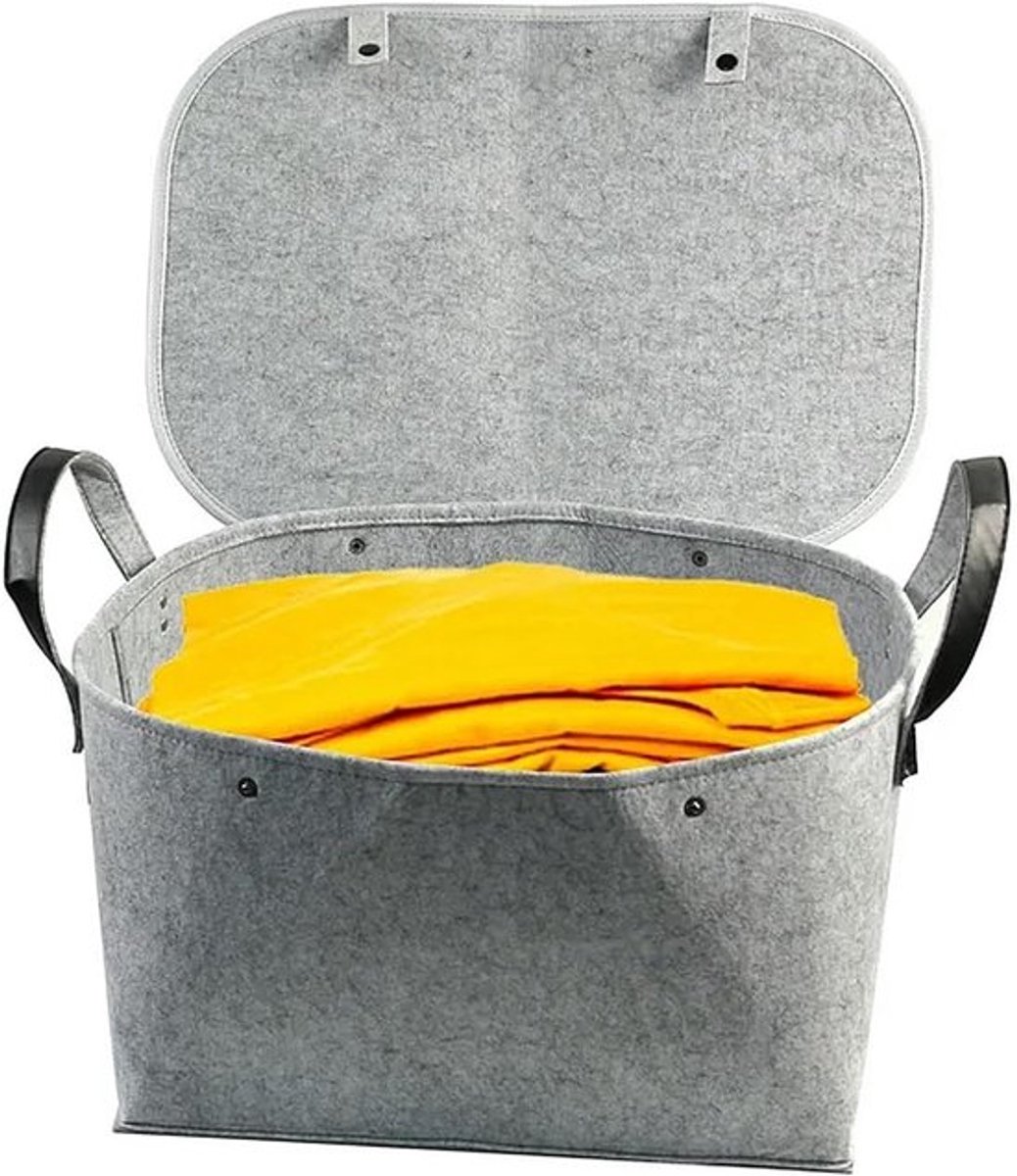 Opbergmand Vilten mand met deksel - Grote opbergmand voor speelgoed boeken tijdschriften - Afmetingen 49 x 32 x 26 cm - Dubbele handgreep - Grijs - Natuurlijk materiaal zonder geur Opbergbox - Opbergdoos