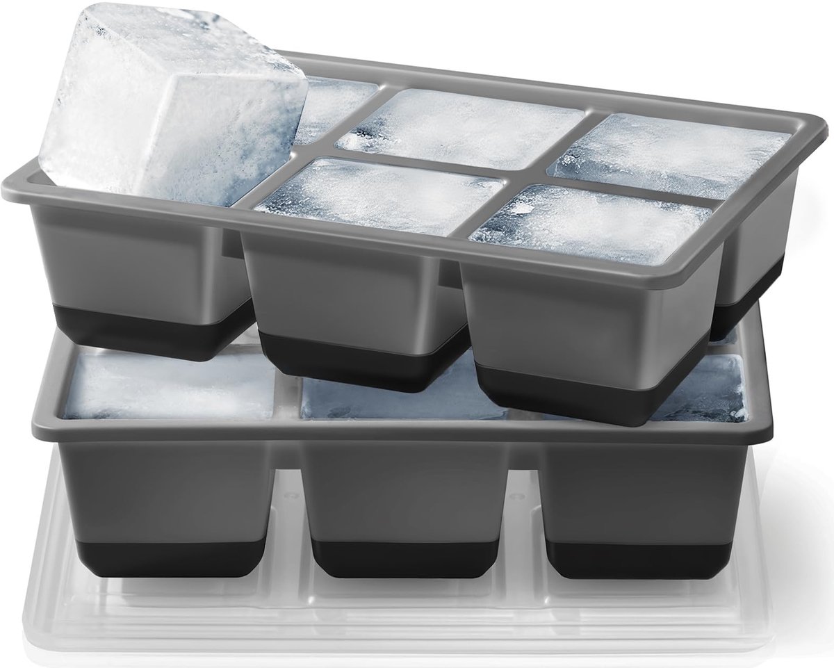 XXL Siliconen IJsblokvorm Set - 2 Stuks - 6 cm Grote IJsblokjes - Met Deksel - BPA-vrij - Eenvoudig te Ontvormen - Voor Whisky, Cocktails & Dranken - Zwar