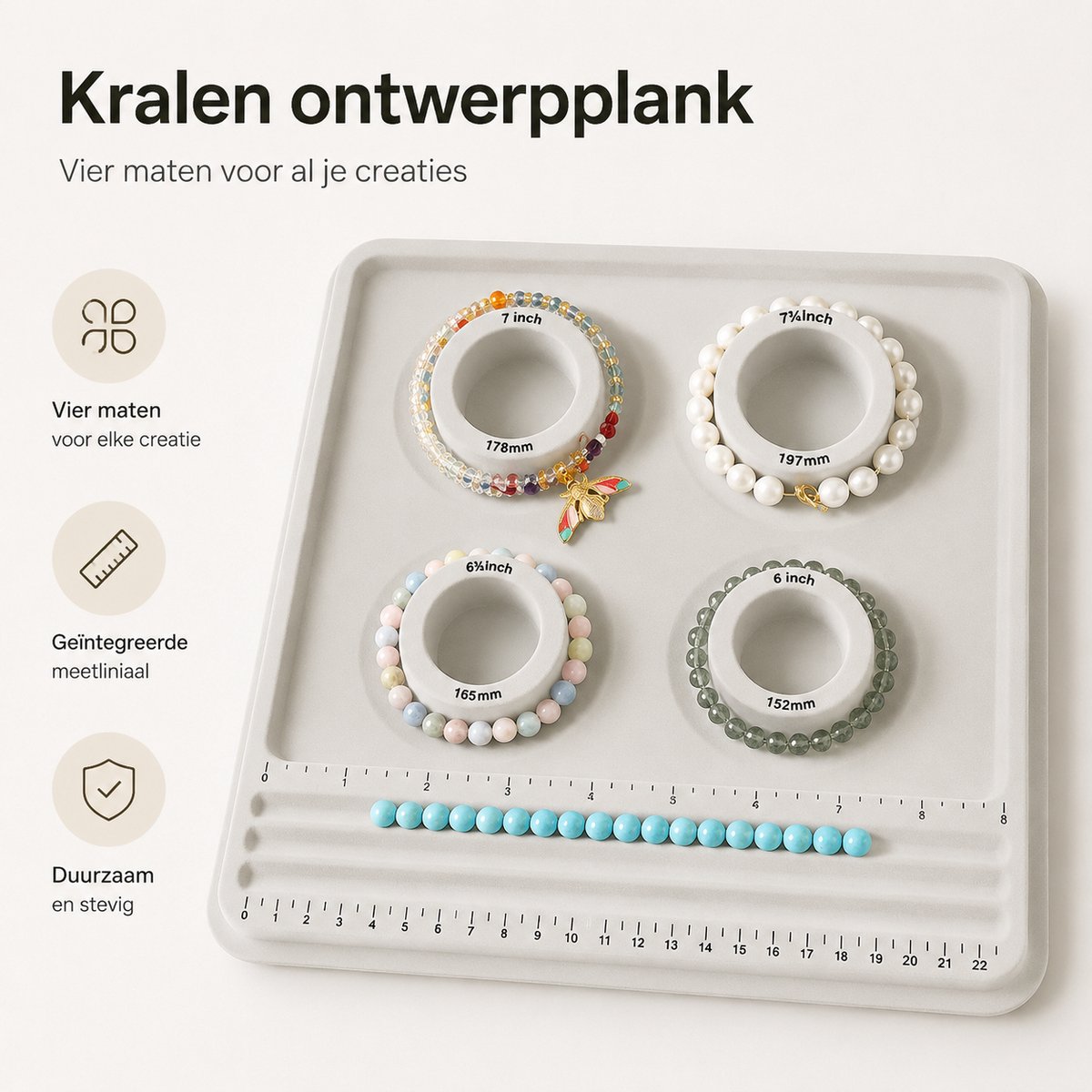 BOTC Kralenbord - Kralenplanken - Armband Sizer meetinstrument - 4 ronde groeven - Benodigdheden voor sieraden maken - Grijs — cadeau in Hobby - foto 2