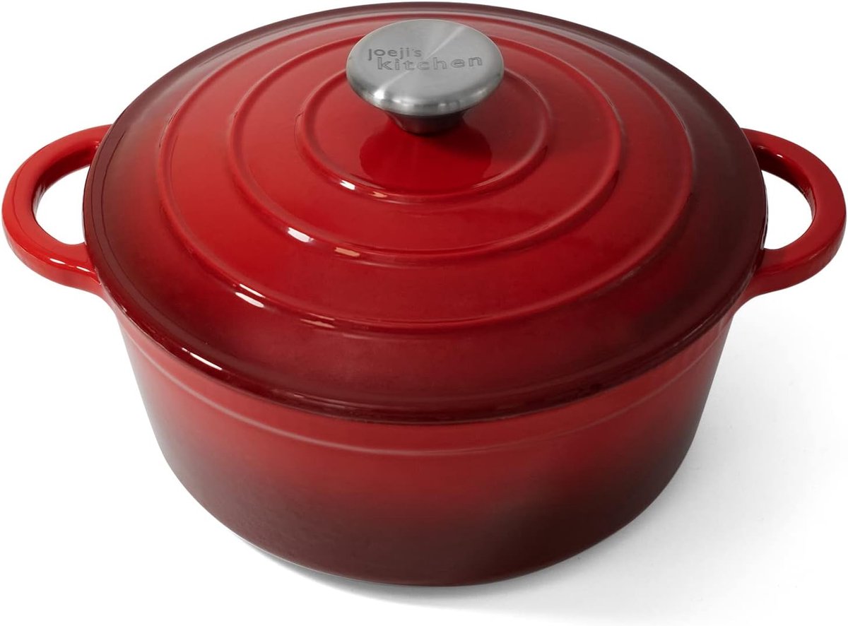 Nederlandse geëmailleerde gietijzeren braadpan met deksel - antiaanbaklaag - veelzijdig kookgerei voor oven en kookplaat - 28 cm - 2,7L