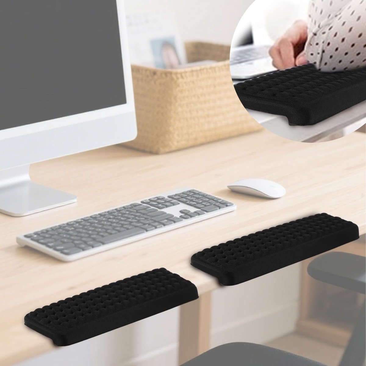 Comfortabele L-vormige elleboogbeschermers van schuim, 29x10cm, met antislip basis voor bureau en tafelgebruik (Zwart)