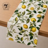 Tavas Tafelloper - 40 x 140 cm - Wit - Citroen - Tafeldecoratie - Tafelkleed - Tafellaken - Katoen