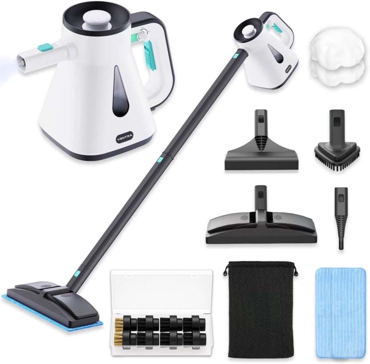Stoomreiniger - Stoomdweil Handstoomreiniger - Hygiënisch Reinigen - 2-in-1 Vloer en Hand - 900ml Reservoir 7m Kabel - Wit