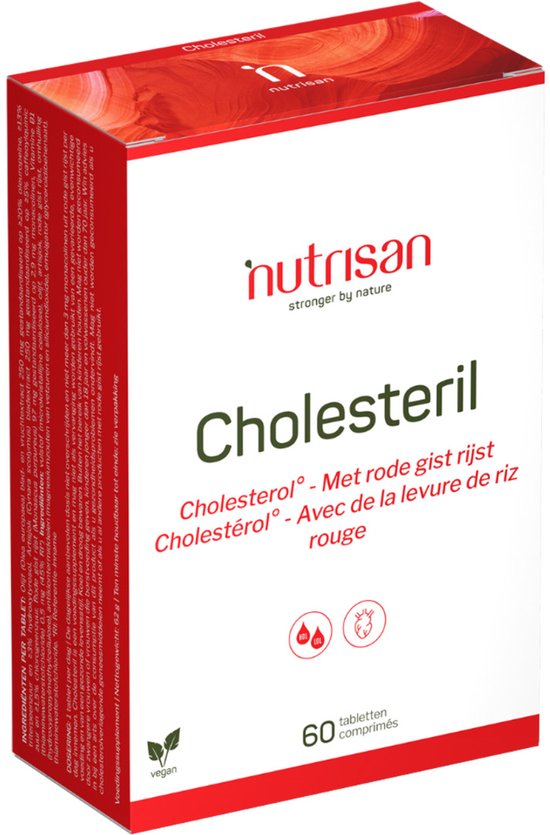 Nutrisan Cholesteril met rode gist rijst, 60 tabletten, vegan.