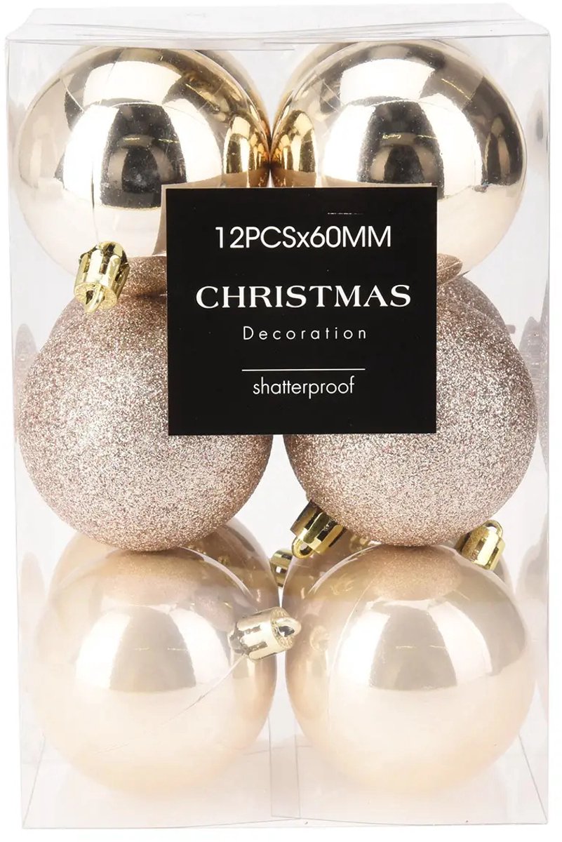 Kerstbal onbreekbaar Creme 6 cm 12 stuks decoratie set