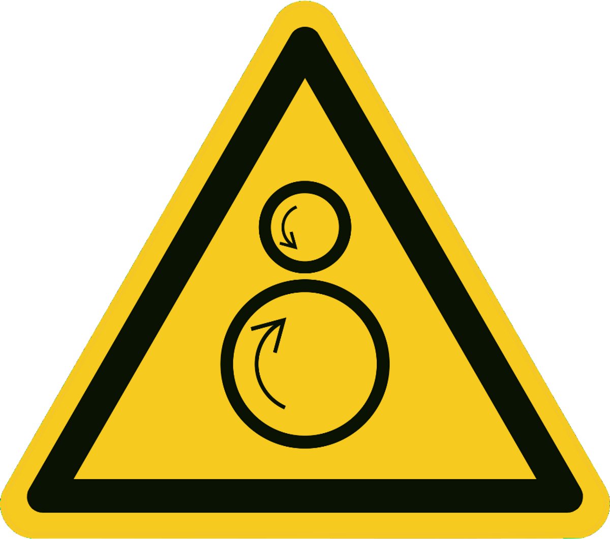 Waarschuwings/Gevaarssticker W025 – Tegengesteld Draaiende Rollen – Sticker – 200x200 mm – NEN3011 – ISO 7010