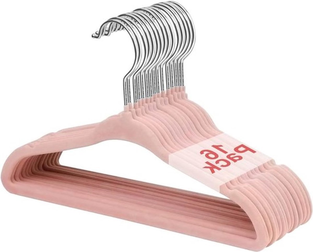 Fluwelen hangers voor baby en peuter - 28 cm - Antislip - 16 Pack - Roze