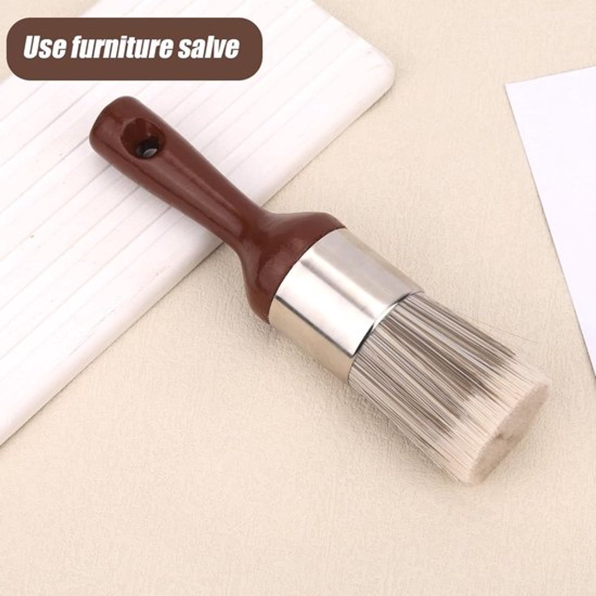 Zalfkwast voor leermeubels - houten- en lederen schoonmaakborstel met ergonomische lange handgreep - zachte borstels voor voorzichtige reiniging en onderhoud (bruin)