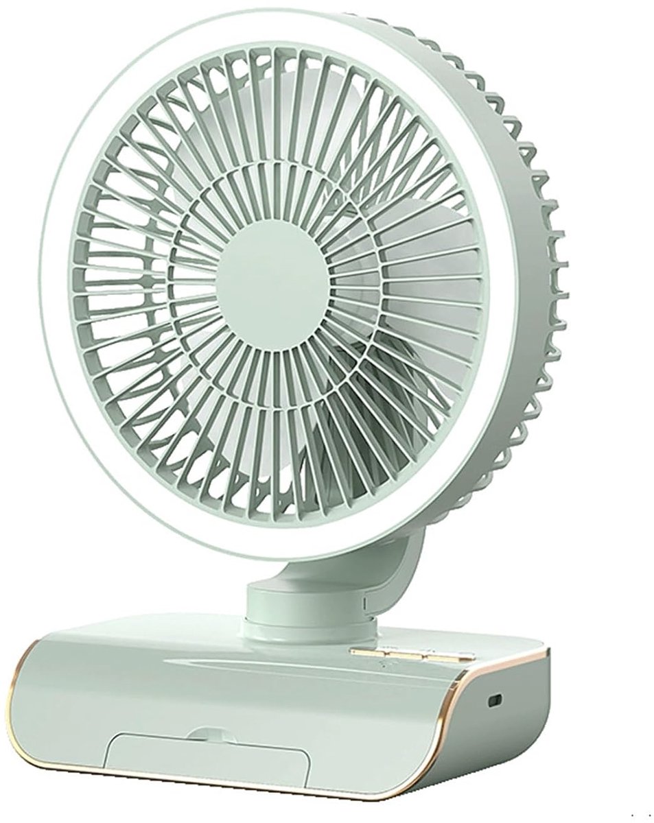 LISM-Miniatuur bureauventilator met luchtkoeling en ABS-structuur, instelbare snelheid, geschikt voor diverse ruimtes en lage bureaus (groen, 4000 mA).