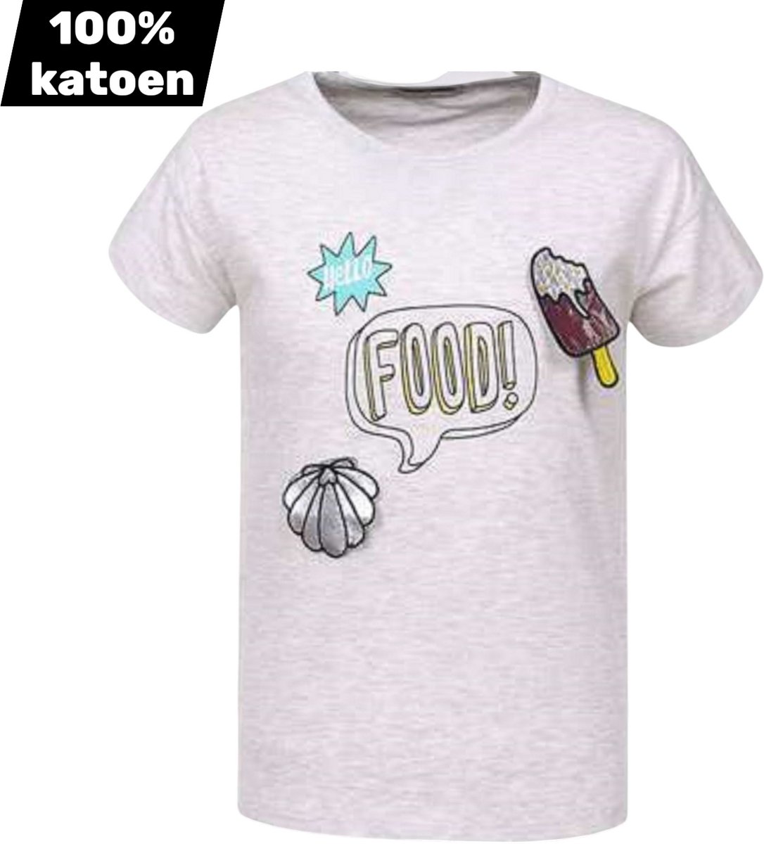 T-shirt 100% katoen grijs hello food 146