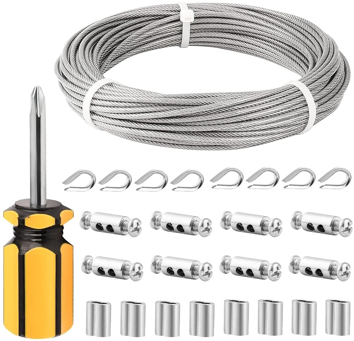 Draadkoord van 3 mm roestvrij staal, 20 meter PVC-gecoat kabel met oogjes, ideaal voor hek