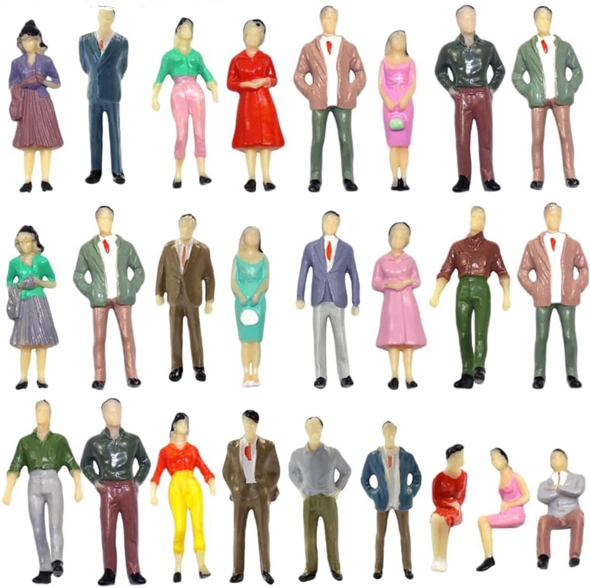 100 Stuks Geschilderde Figuren in 1:50 Schaal voor Modeltreinen - Multicolor Passagiers en Decoratie 3.5 cm