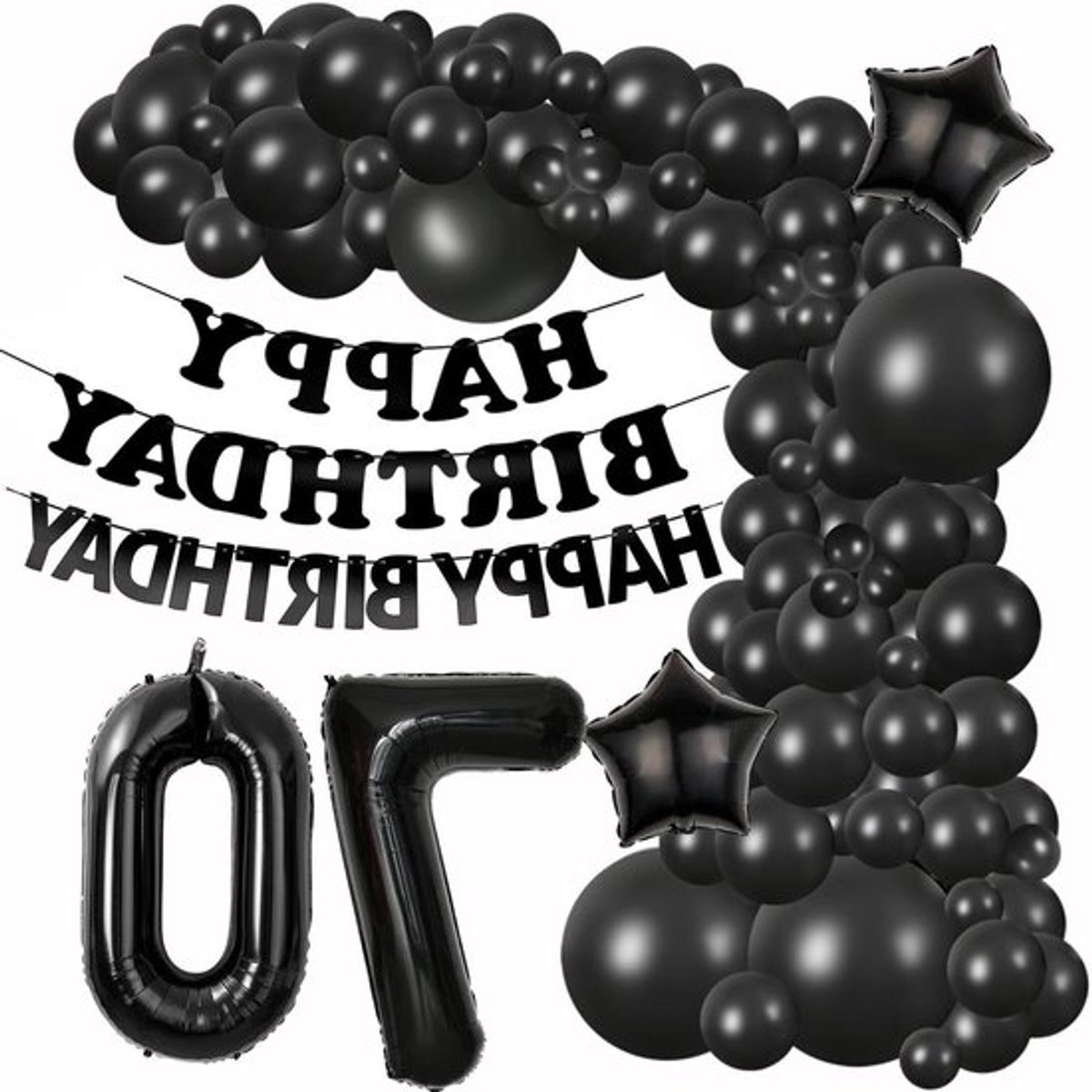 Ballonnen Slinger 70e Verjaardag Zwart Decoratie voor - Allecto Plus