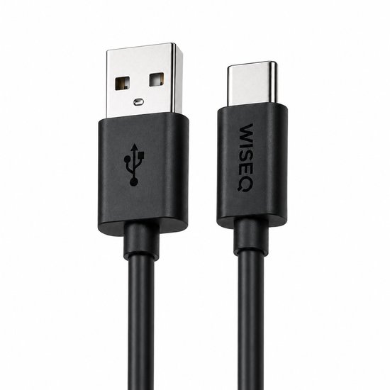 Zwarte USB-A naar USB-C kabel van WiseQ.