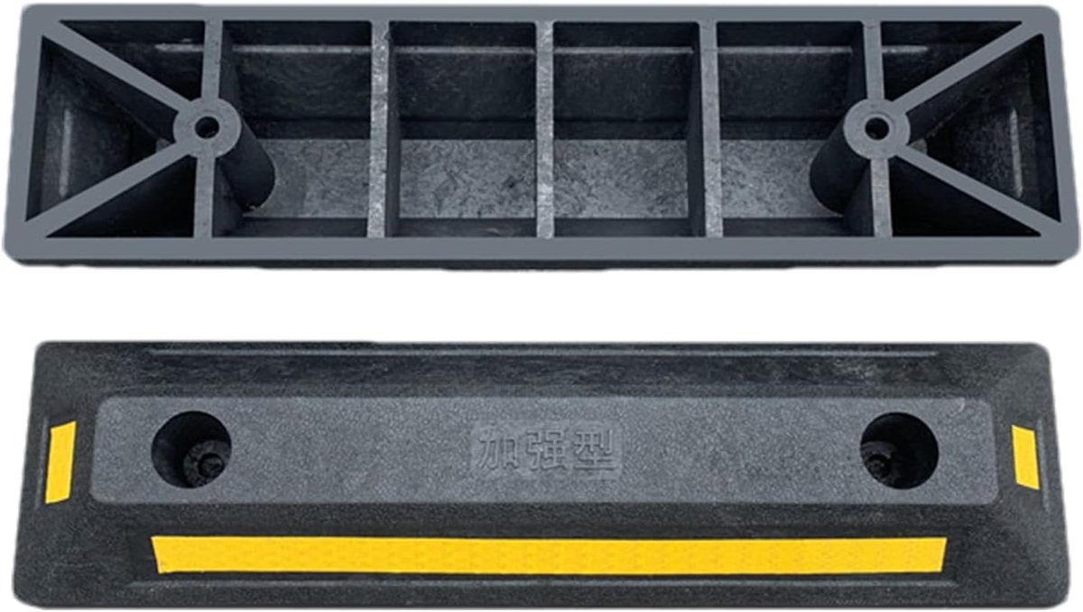 Voertuig Stopper - Parkeerblok Bandstop - Voertuigen Parkeren - Reflecterende Strips - 55 x 17 x 13 cm - Zwart