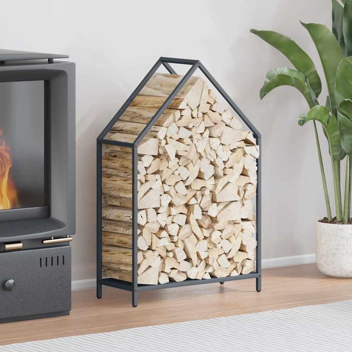 Houthaardrek - Houtopslag - Binnen Opslag - Stabiele Constructie - 60 x 25 x 90 cm - Antraciet