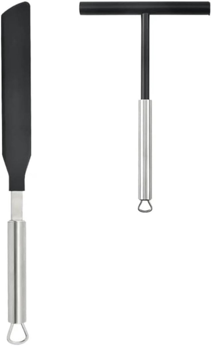 Pannenkoek Set - Keuken Hulp - Bakken Thuis - Roestvrij Staal - 34.6 cm - Zilver Zwart