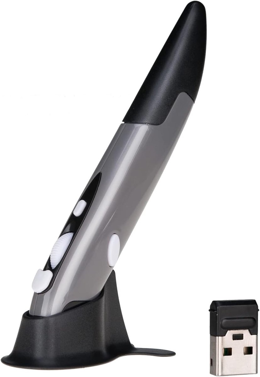USB 2,4 GHz Draadloze Penmuis – Optische Draadloze Muis – 500/1000 DPI Verstelbaar – Geschikt voor Laptop/PC/Notebook/Mac – (Grijs)