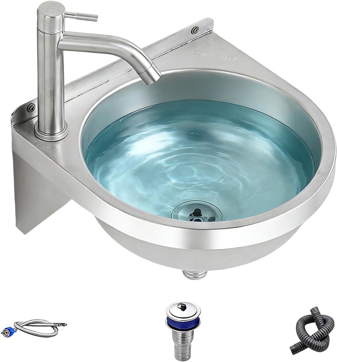 Wastafel met kraan - Badkamermeubel set - Hygiënisch werken - Vergelingsbestendig roestvrij staal - 304 cm - Zilver