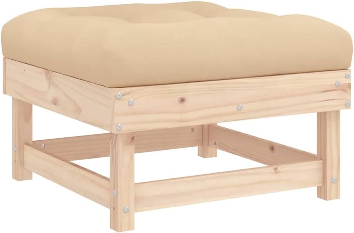 Tuinkruk Grenenhout - Houten Krukje Tuin - Buiten Zitten - Lattendesign Zitkussen - 61 x 605 cm - Beige