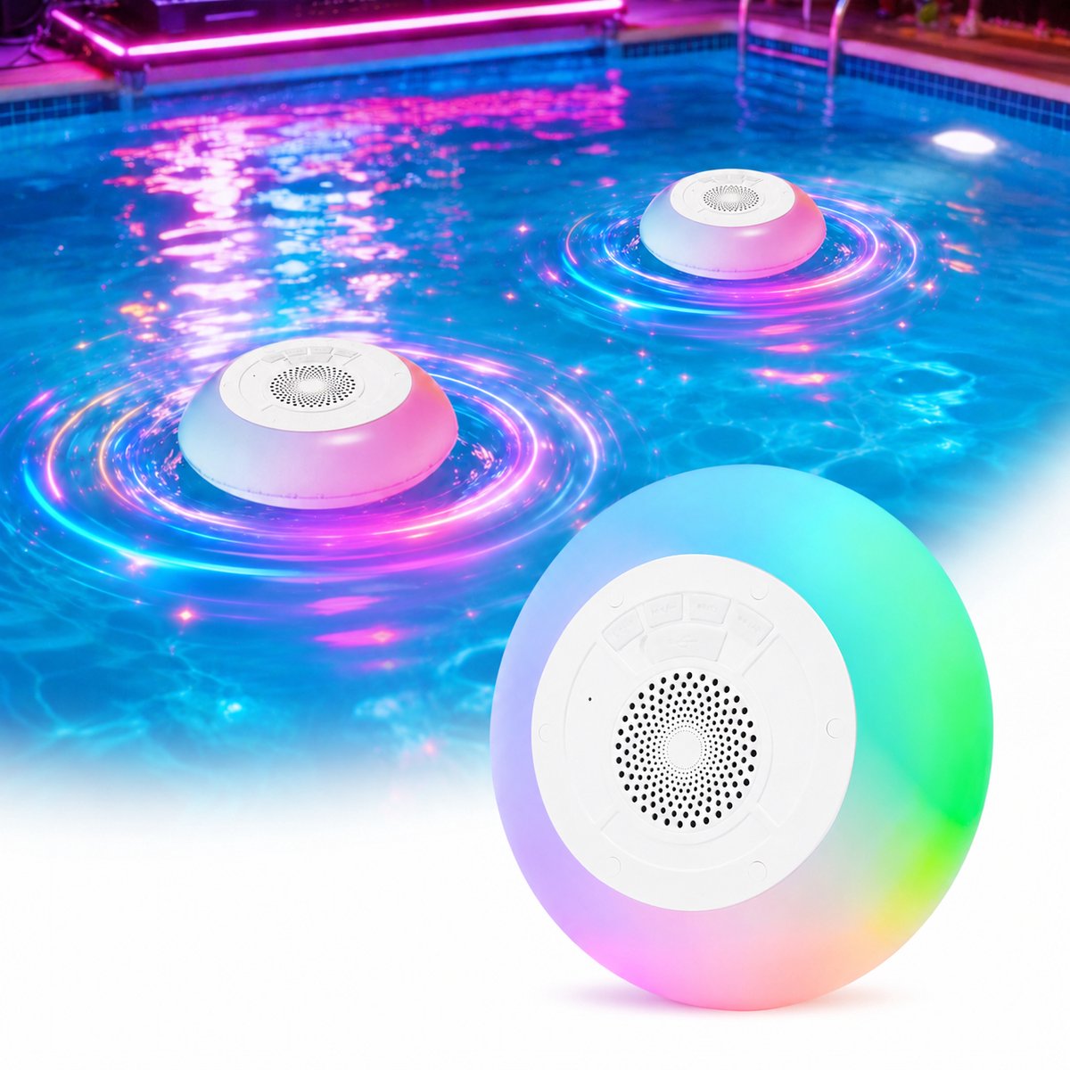 Waterdichte Bluetooth luidspreker IP68 - Draadloze draagbare audio - met ledverlichting - Luidspreker - 360 Surround Sound - Geschikt voor badkamer, zwembad, auto, strand, binnen- en buitengebruik - Wit 3PCS