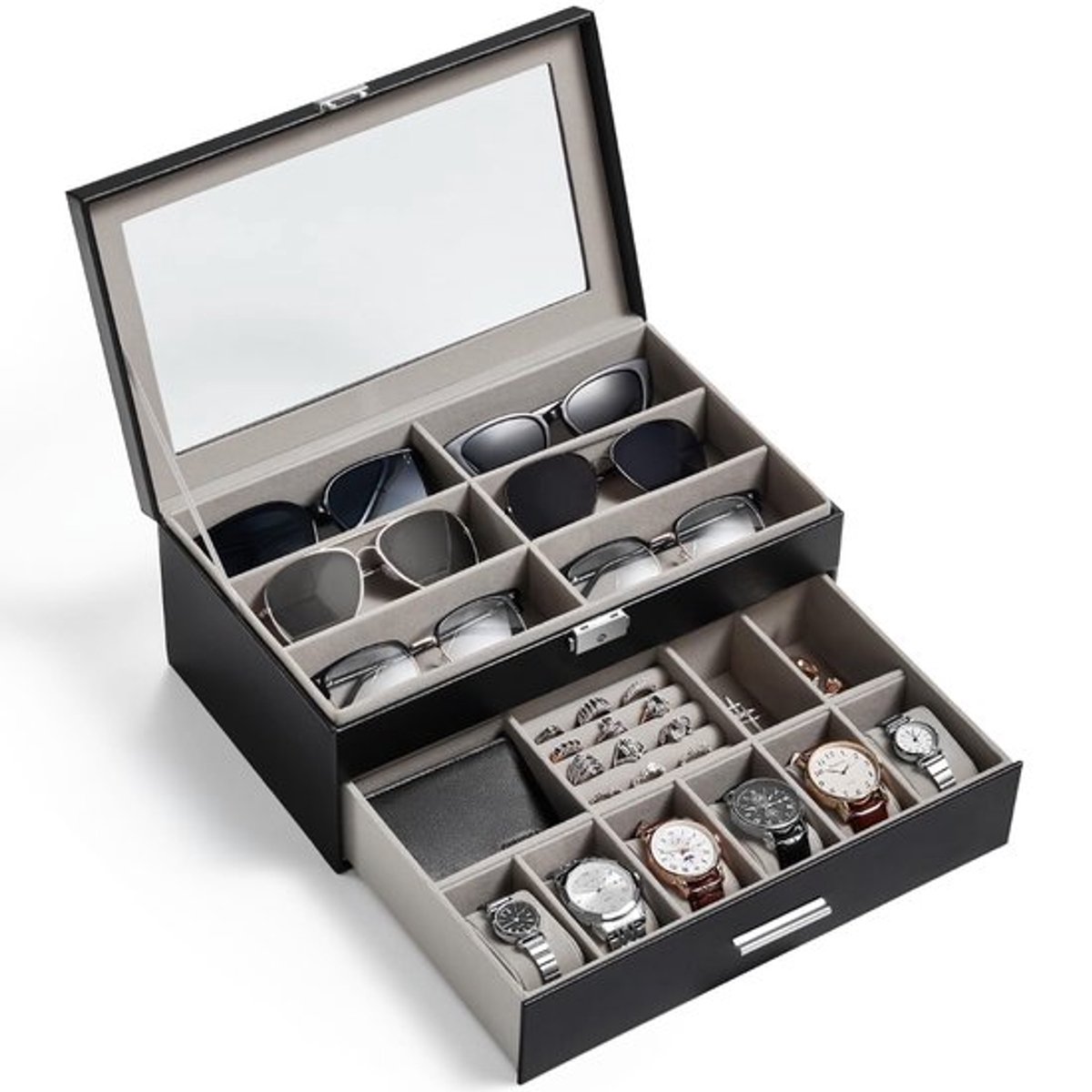 Dailygoody - Zonnebril Organizer - Sieraden Houder - Dubbellaags Design - Zwart