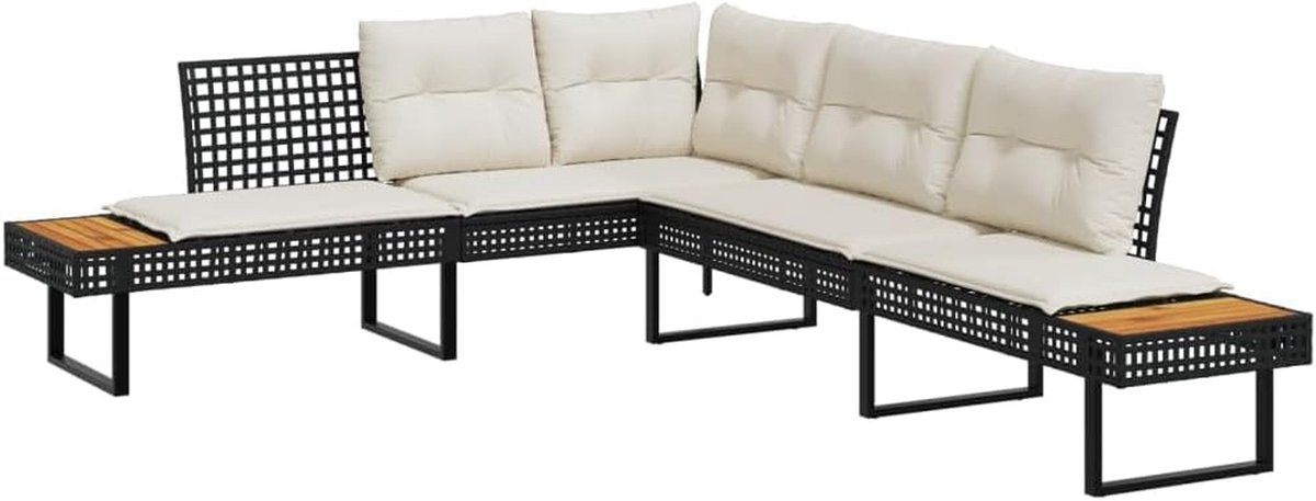L-vormige bank - Tuinbank hoek - Buiten ontspannen - Met opbergplanken - 282 x 228 cm - Zwart
