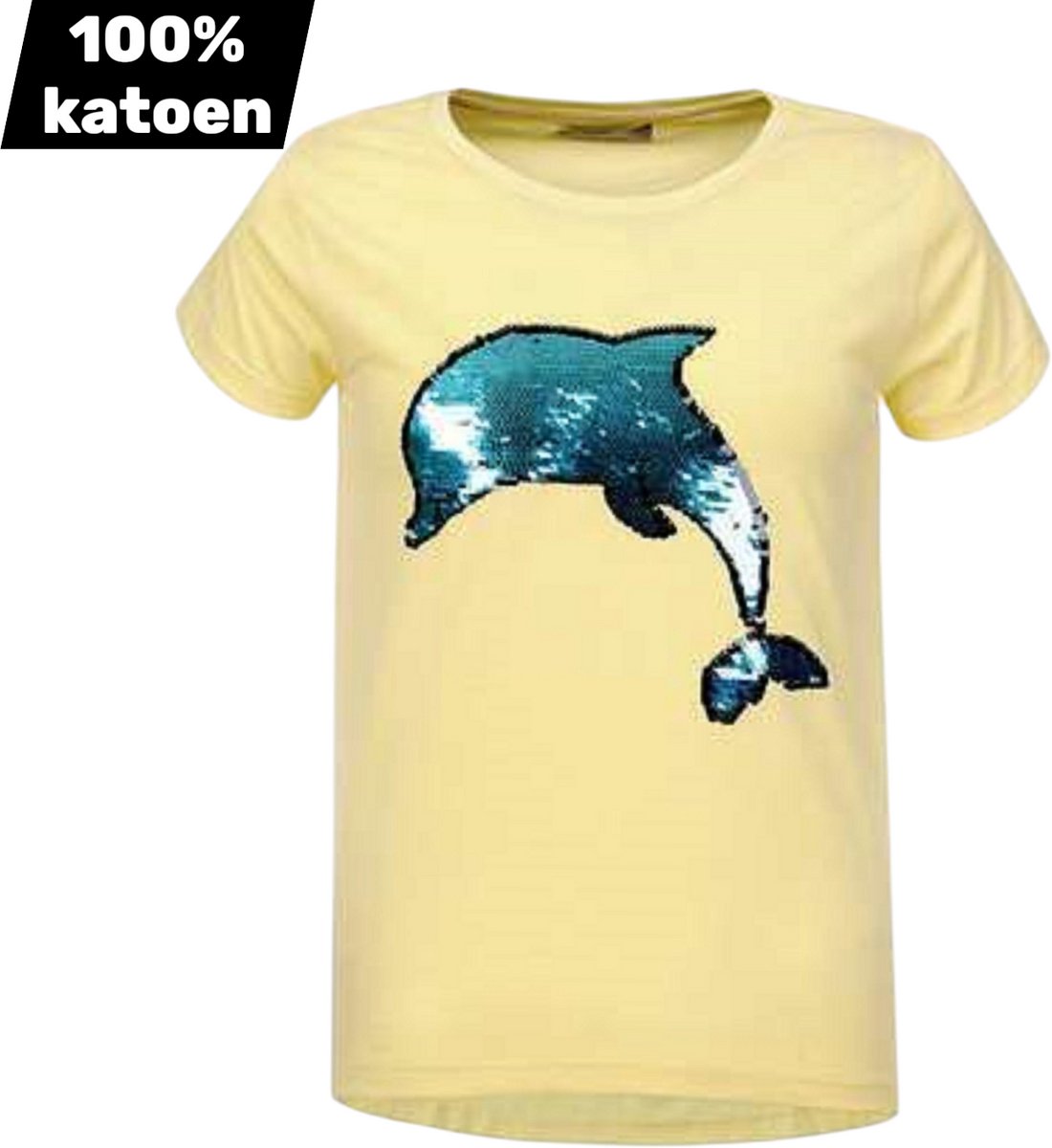 T-shirt 100% katoen geel dolfijn gliitter 104