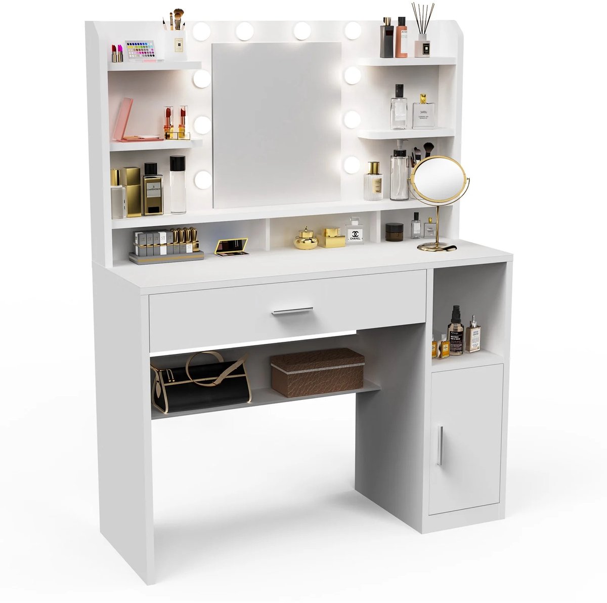 Innovastore Kaptafel - Kaptafel met spiegel - LED spiegel - Make-up tafel - Witte Kaptafel - Visagie tafel - Opbergruimte