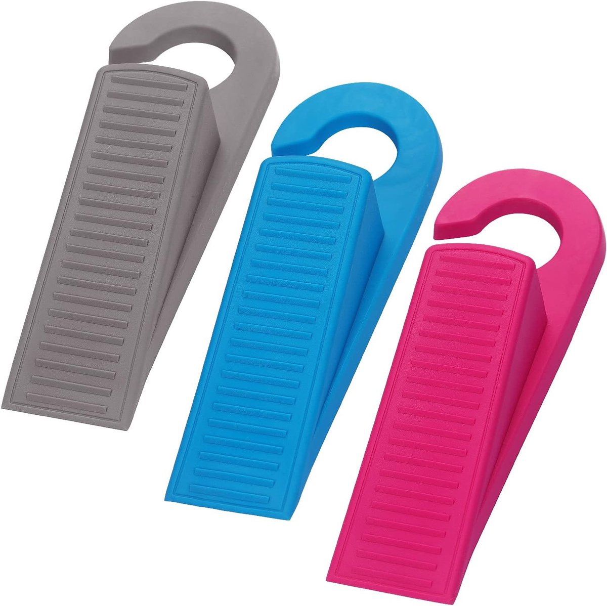 Deurstopper Set - Vloerstopper Deur - Voorkom Dichtklappen - Haak Ontwerp - 3 Stuks - Grijs Blauw Roze